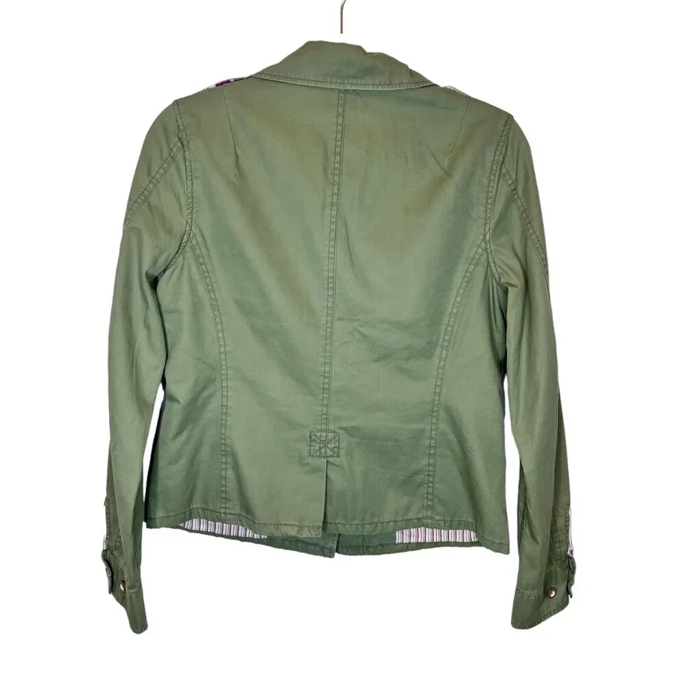 American Eagle Womens Jacket Green Collared Tan Button Down Size Medium - Picture 2 of 12